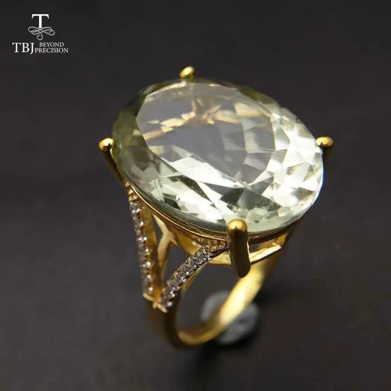 Green amethyst Хорошая Черная пятница и Рождественский подарок большое натуральное кольцо с зеленым аметистом желтого золота цвета 925 драгоценности из серебра и камней для девочек TBJ - Цвет камня: Green amethyst