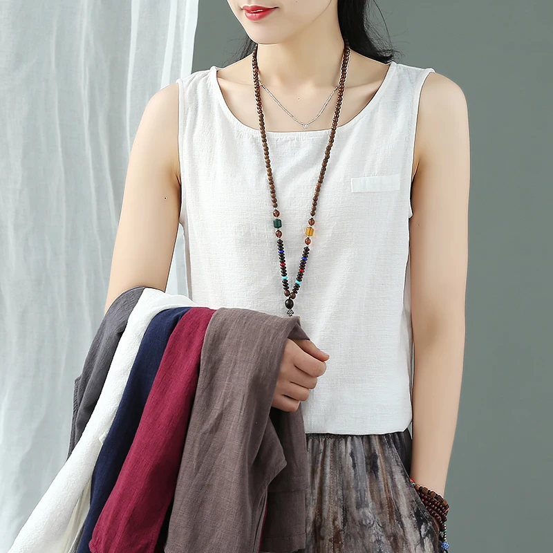 Женская блузка из хлопка и льна однотонная белая Свободная Повседневная Блузка