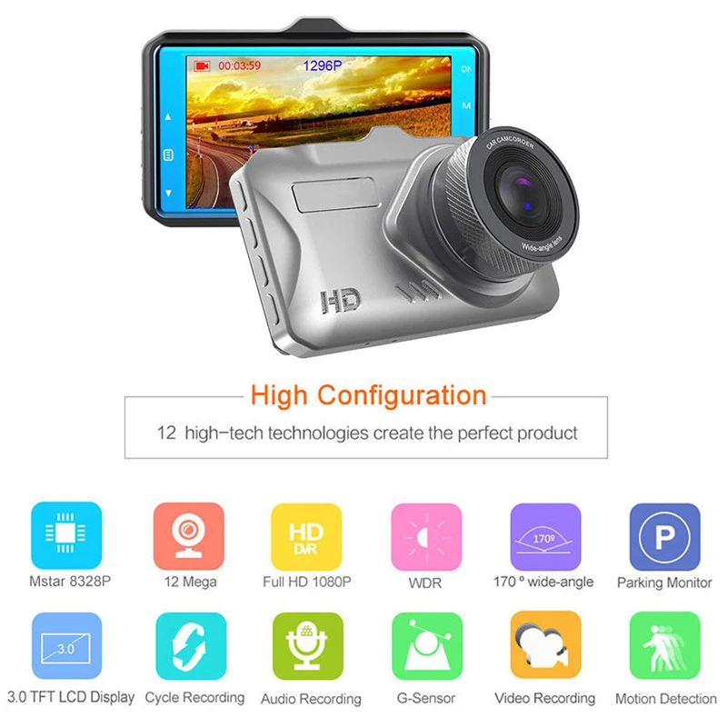 High Definition Night Vision Wide Angle 3 Inch Dash Cam Car DVR Screen Front and Rear Double Record Concealed Driving Recorder | Автомобили