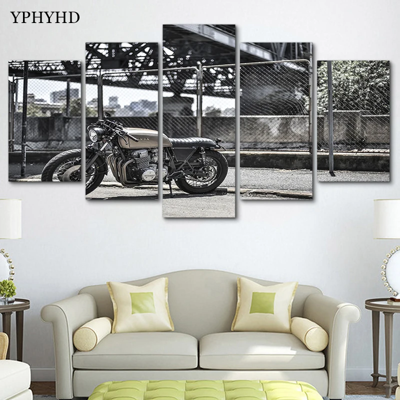 YPHYHD 5 Pieces Modular Wall Paintings Motorcycle Picture Canvas Painting Print Poster Classical Decor Art Modern | Дом и сад
