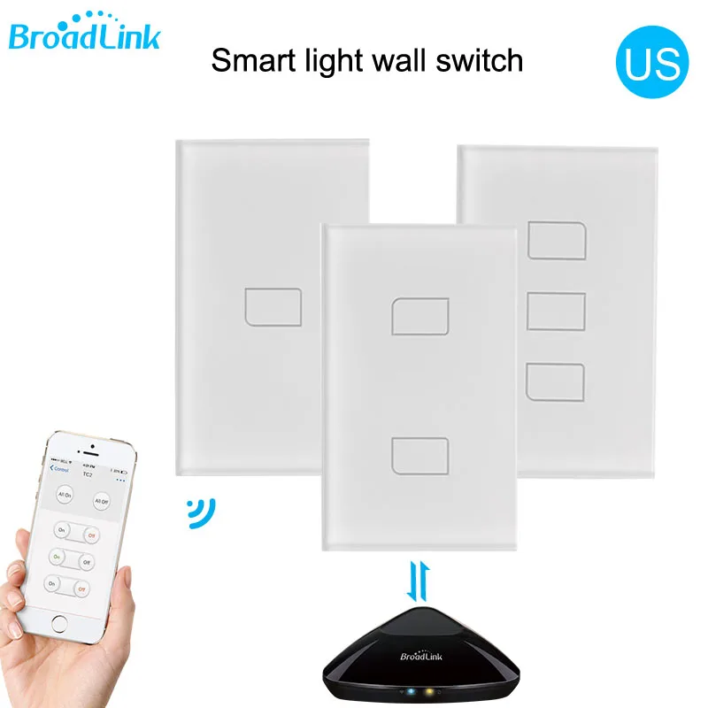 

2019 Broadlink TC2 US/AU version 1 2 3 Gang WiFi Home Automation Smart Remote Control Led Light Switche Touch Panel via RM Pro+