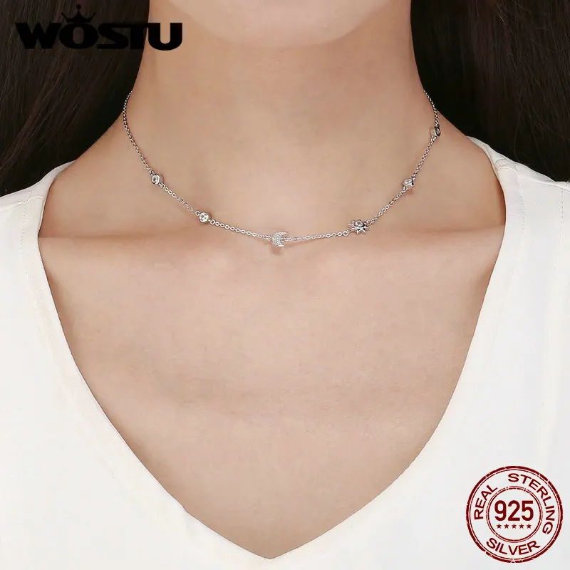 Женское Ожерелье с кулоном WOSTU ожерелье из серебра 925 пробы блестящей Луной и