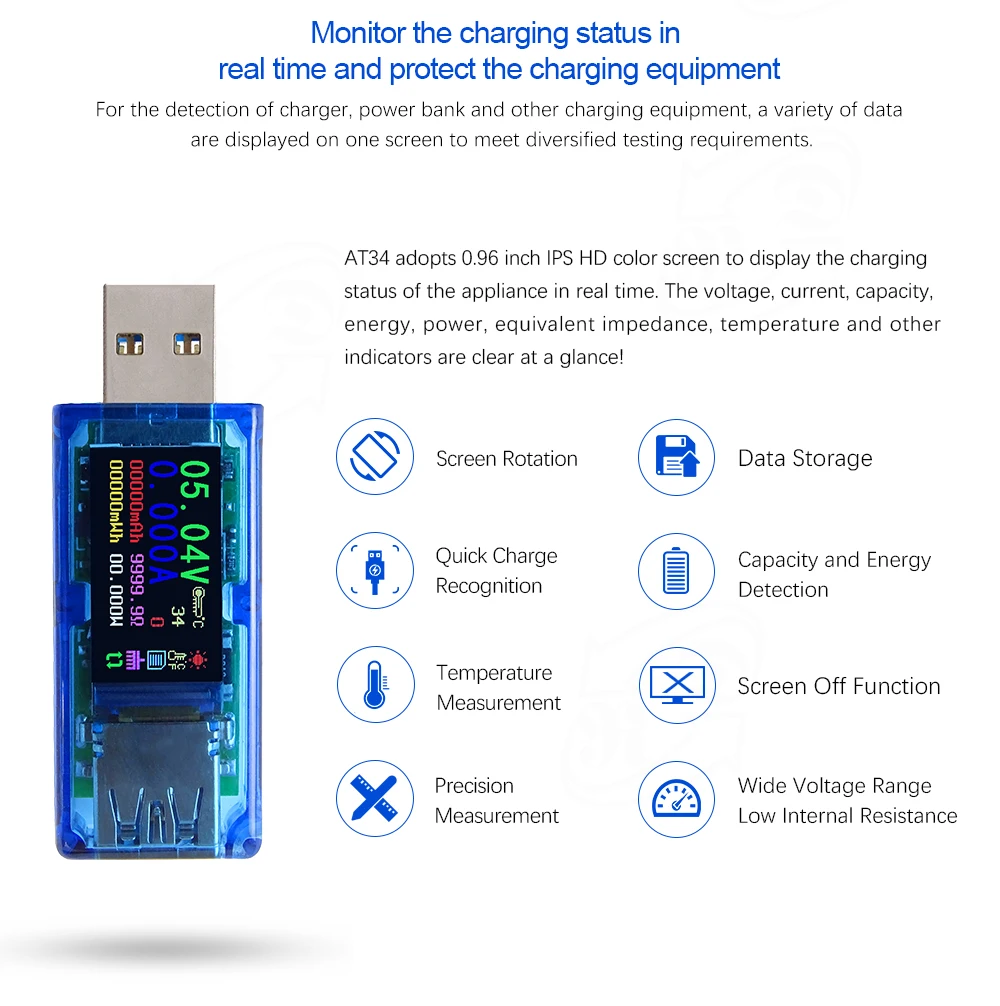 AT34 USB 3,0 тестер напряжения тока ЖК-дисплей USB зарядное устройство Тестер измеритель мощности мобильный детектор батареи Скидка 40
