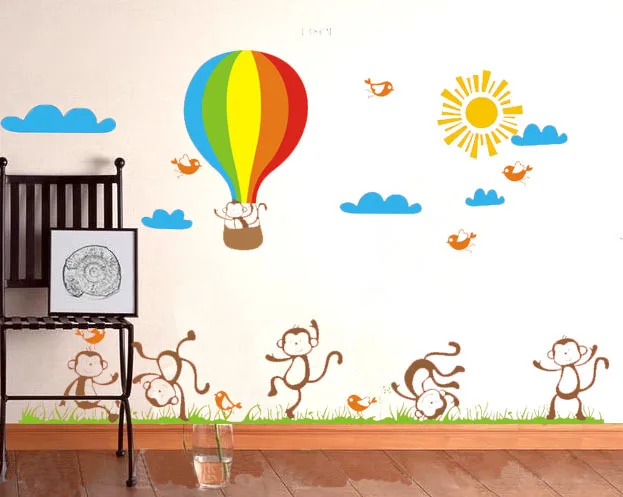 Популярные Мультяшные наклейки на стену со съемной маленькой обезьянкой луга