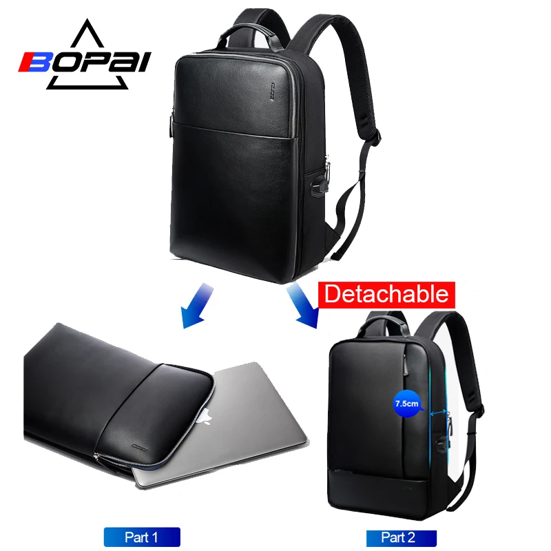 BOPAI брендовый съемный 2 в 1 рюкзак для ноутбука USB с внешней зарядкой плечи Противоугонный рюкзак Водонепроницаемый рюкзак для мужчин