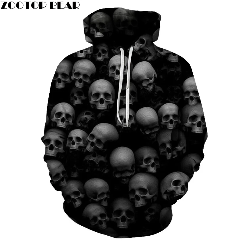 Мужские толстовки с капюшоном Skulls 2018 черная толстовка 3D принтом Осенняя