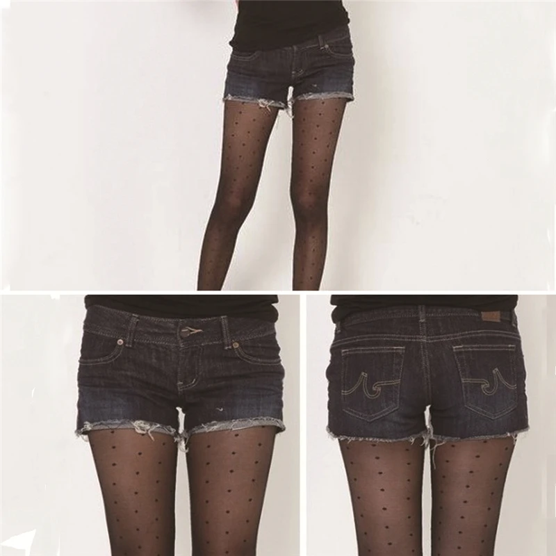 Модные женские колготки в черный горошек с узором виде сердца бесшовные