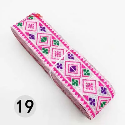 19 7 м/лот, тканая жаккардовая лента шириной 3,3 см, отделка геометрическим тотемным узором для штор и аксессуаров одежды, кружевная ткань HB188 - Цвет: 19