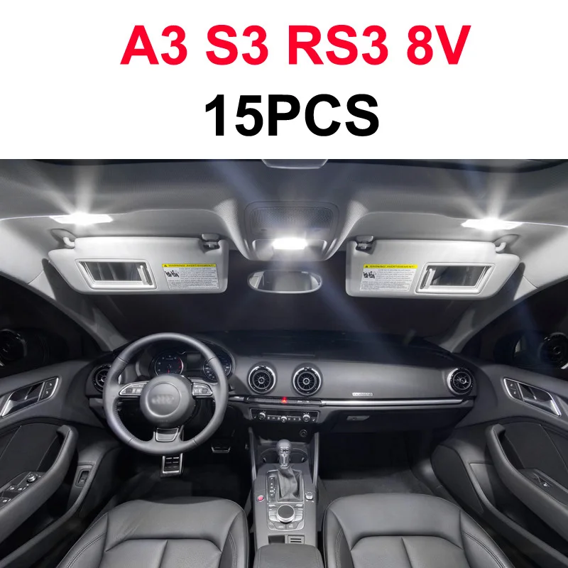 8V - 15PCS Белый Canbus безошибочный светодиодный потолочный светильник для Audi A3 S3 RS3 8L 8P 8V(1996 - Испускаемый цвет: 8V - 15PCS