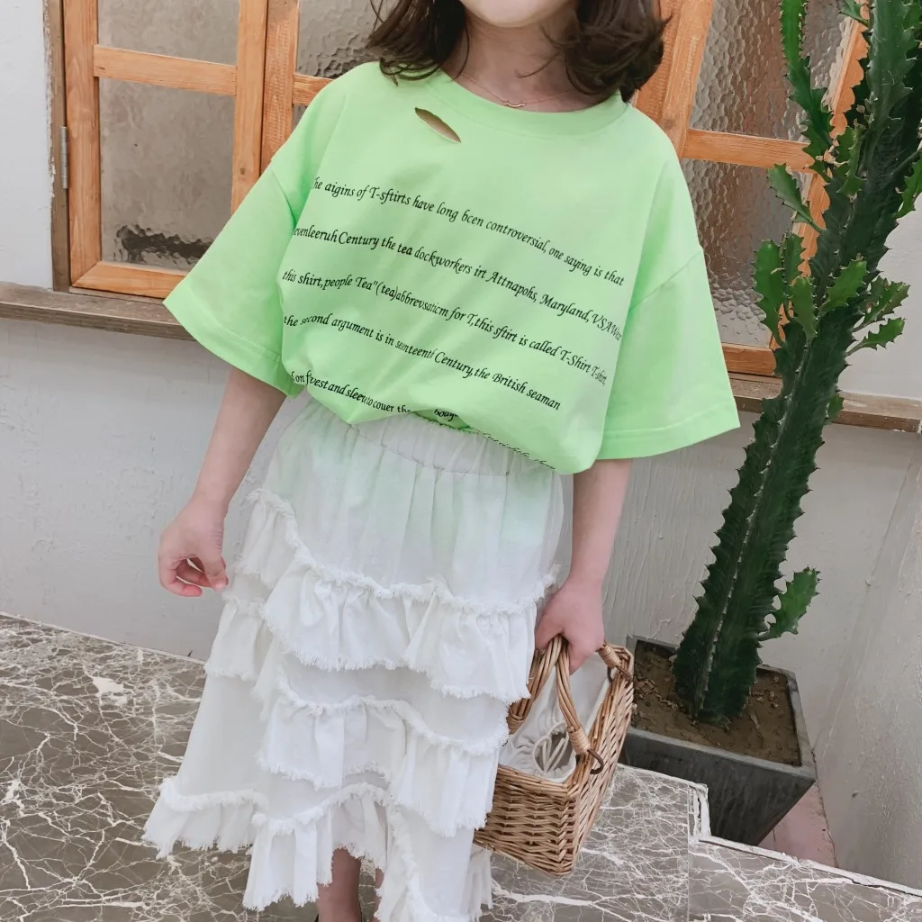 2019 г. новая летняя детская большая буква футболка с короткими рукавами и юбкой