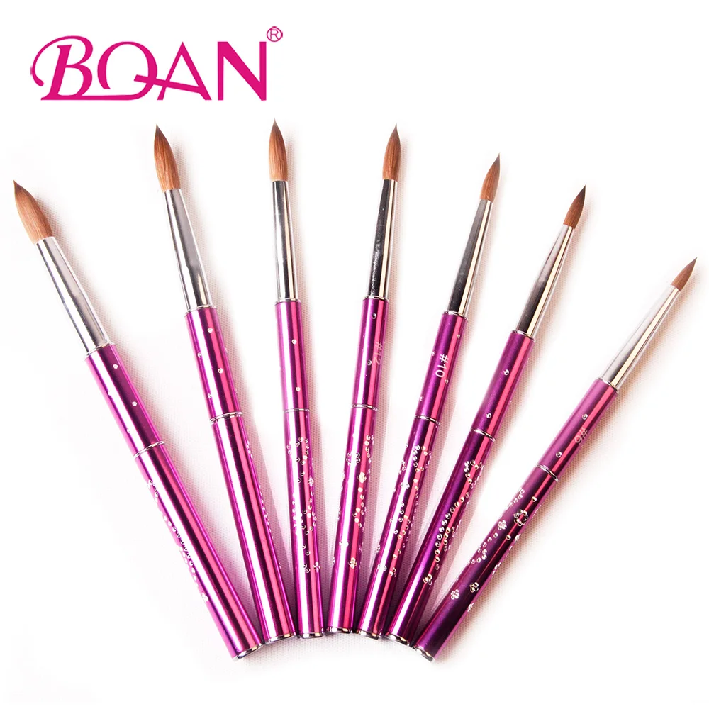 BQAN 1 шт.#6#8#10#12#14#16#18 колинский Соболь кисти акриловые кисти для дизайна ногтей розовый металл кристалл акриловый салон