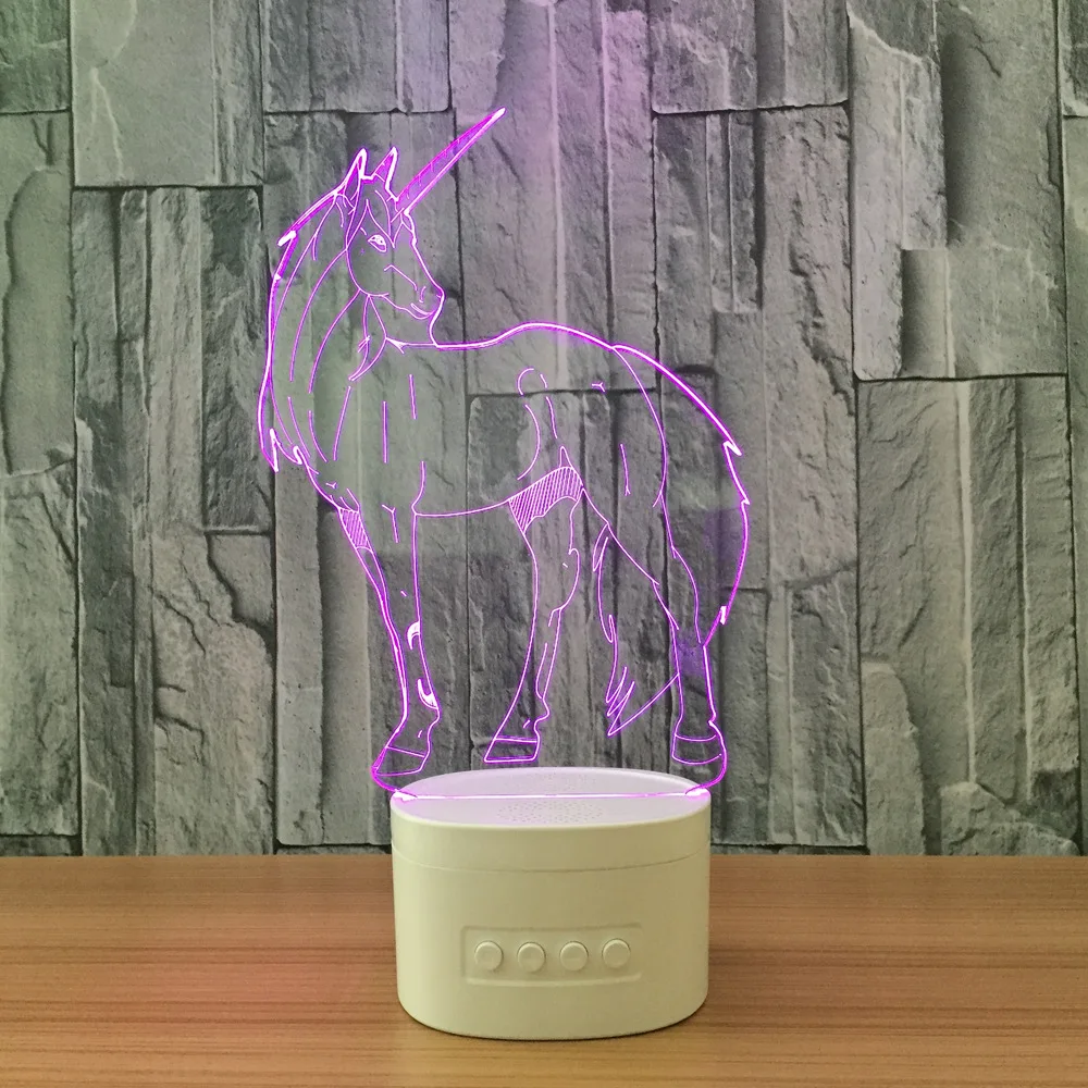 

The Unicorn Shape 3D Night Lights Bluetooth Speaker Music Lamp 5 Color Change Horse Table Lamp party Atmosphere USB 3D lamp