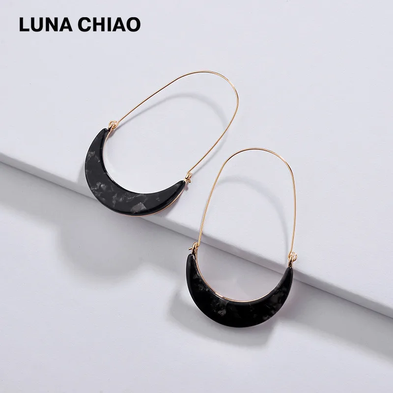 LUNA CHIAO, модные корейские стильные цветные ацетатные акриловые серьги в форме Луны, серьги-кольца с большим крючком для женщин - Окраска металла: black