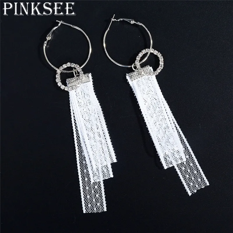 Женские длинные серьги-цепочки PINKSEE с ленточками и кисточками 1 пара серебряного