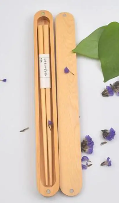 light wood Портативная деревянная коробка для еды, многоразовые палочки для еды из натурального дерева, суши для путешествий для палочек, чехол для хранения - Цвет: light wood