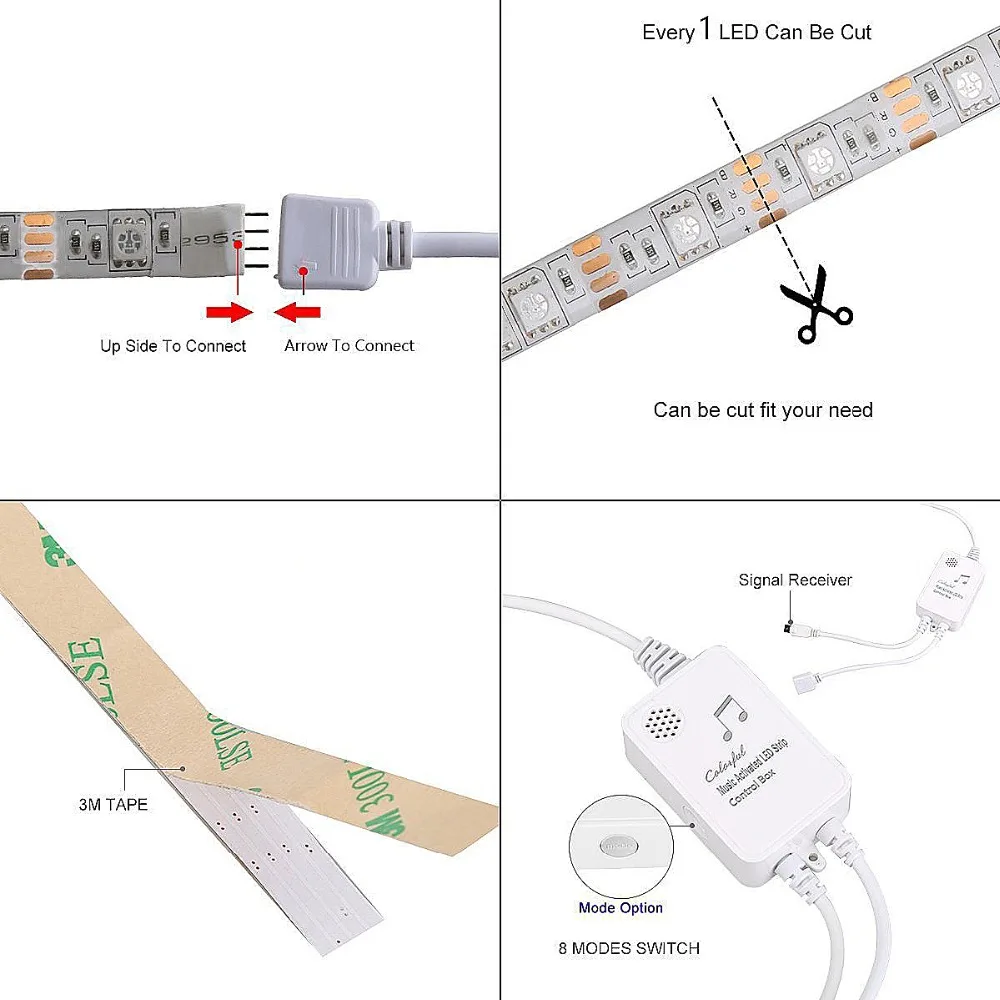 DC 5 в USB 1 м/2 м/3 м Светодиодная лента 5050 SMD RGB светодиодный лента полоса с 24 клавишами музыкальный пульт для ТВ фоновый светильник ing светодиодный светильник полоса