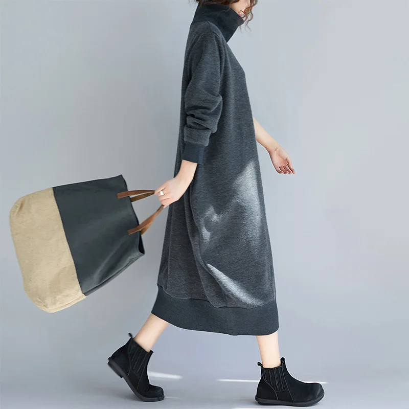 Johnature 2018 Winter Turtleneck Full Sleeve Knitting Solid Color Loose Casual Sweaters New Plus Size Korean Long Women | Женская одежда