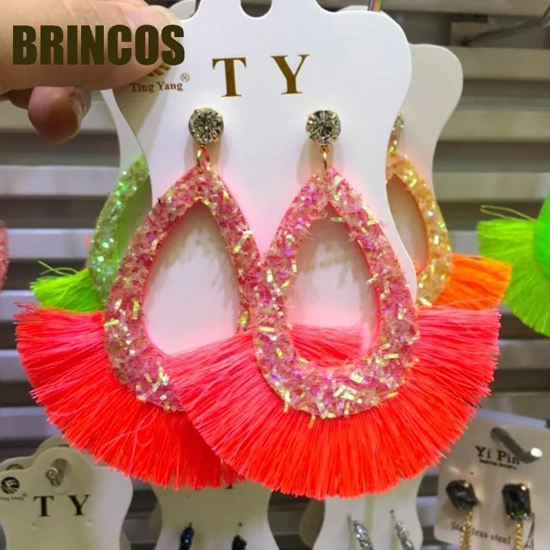 Earrings for women Neon green Tassel boho gold korean indian jewelry statement drop handmade oversize bohemia aliexpress