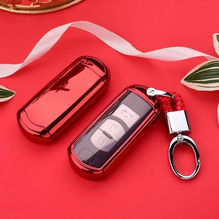 red with keychain Чехол из ТПУ+ поликарбоната для автомобильных ключей для Mazda 2 3 6 Axela Atenza CX-5 CX5 CX-7 CX-9 кнопки Smart 2/3 - Название цвета: red with keychain