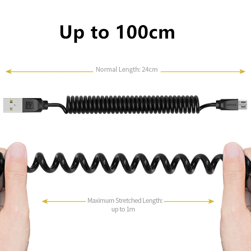 Выдвижной пружинный usb кабель Remax из ТПУ типа c 2 4 А для Xiaomi Mi 5 Кабели USB C