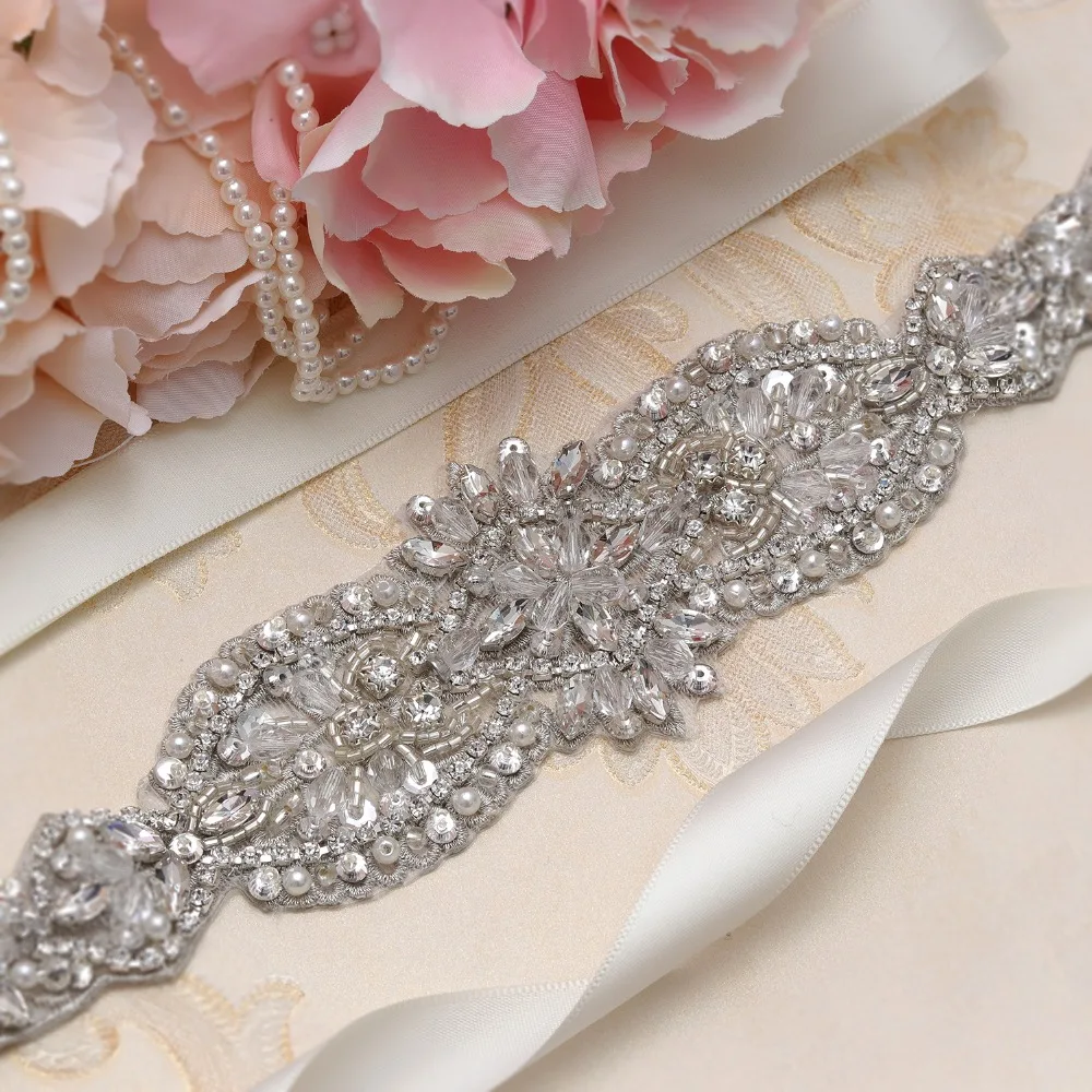 yanstar Silver Rhinestones Wedding Belt Hand Beaded Bridal Crystal Pearls Sash For Dresses XY864 | Свадьбы и торжества