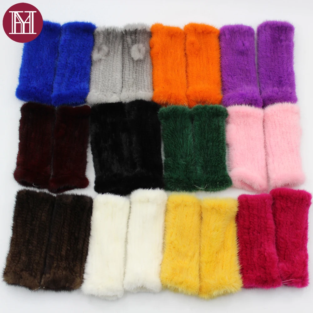 Брендовые женские перчатки из натурального меха норки без пальцев эластичные