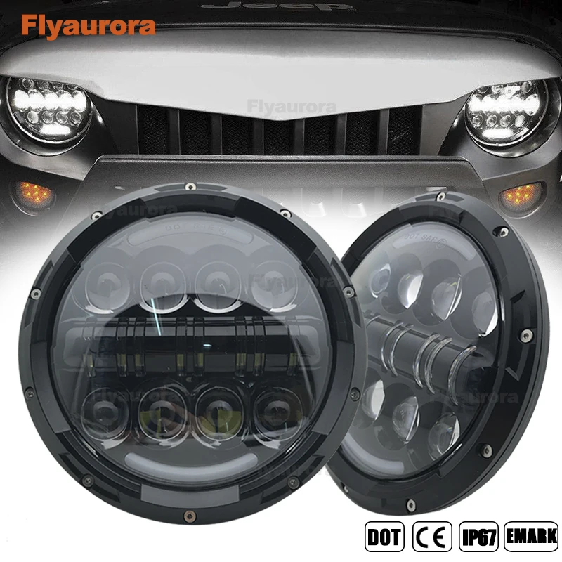 Светодиодные фары 2 шт. 7 дюймов 80 Вт для Jeep Wrangler Hummer Lada Niva 4x4 Suzuki Samurai, светодиодсветодиодный фары H4 для mercedes G500 Flyaurora