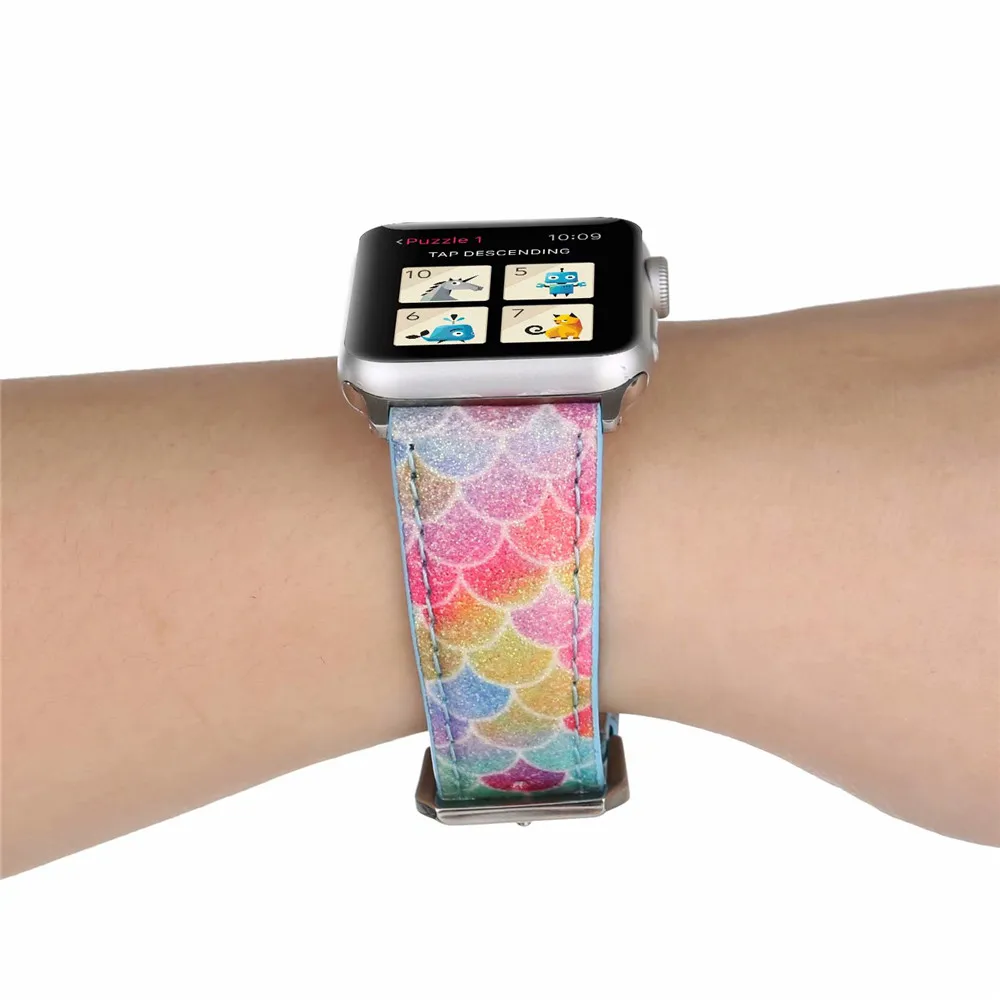 Ремешок Русалка из блестящей кожи для Apple Watch Band Series 6/5/4/3/2/SE модный браслет