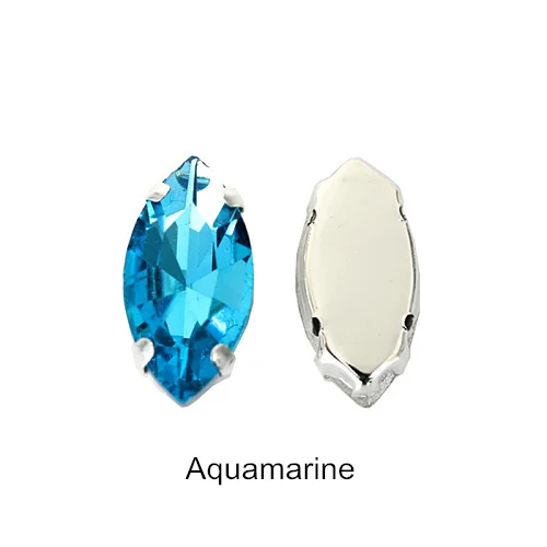 Aquamarine Высококачественные красивые стеклянные стразы с кристаллами в виде листьев, стразы с серебряными когтями для свадебного платья B1259 - Цвет: Aquamarine