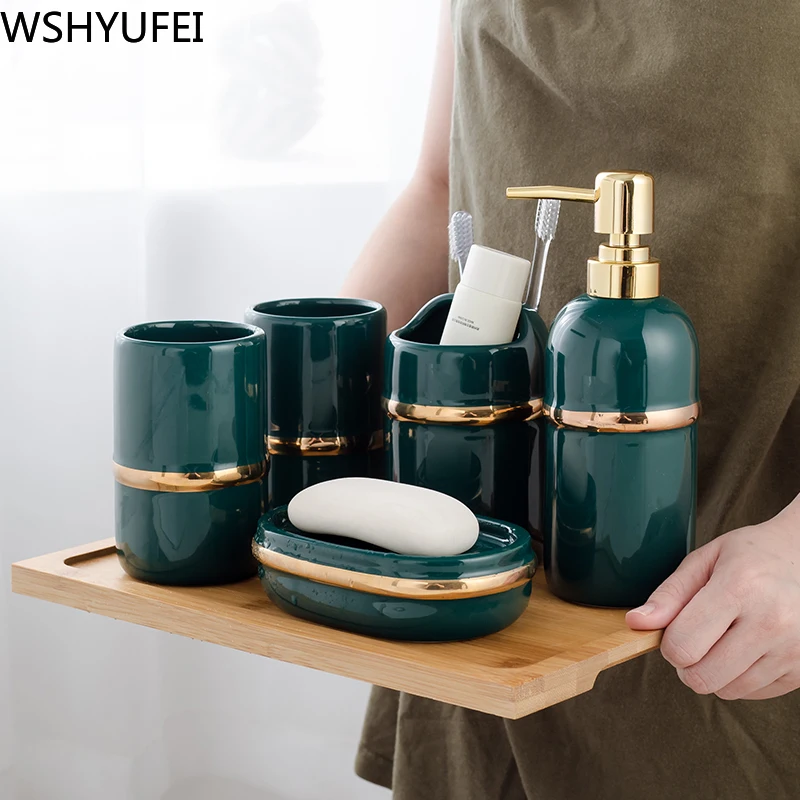

Nordic creative ceramic bathroom toiletries set Light luxury couples Cups Bathroom decorations Home crafts ornaments WSHYUFEI