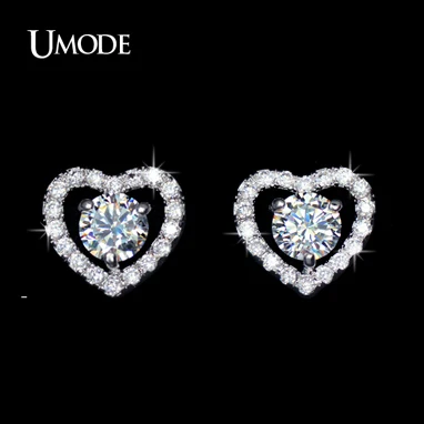 Umode романтический форме сердца Hug 5 мм 0.5ct CZ серьги стержня UE0077|cz stud earrings|stud earringsstud