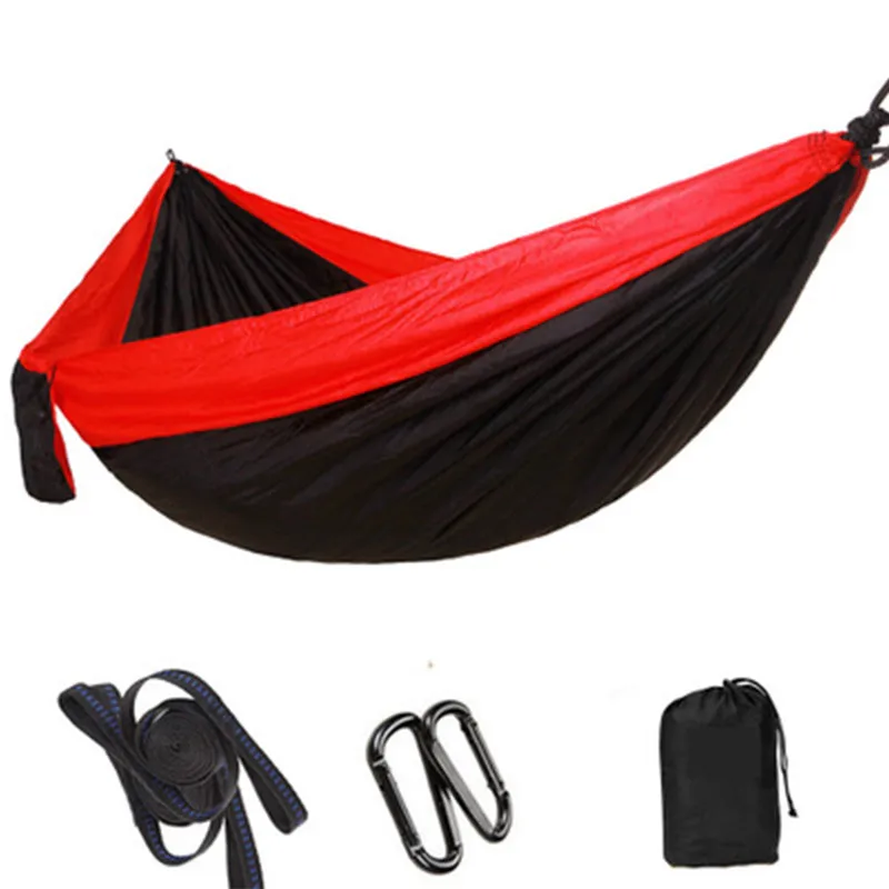 Red and Black Высокое качество, двойной гамак для кемпинга, парашют, 300x200 см, для улицы, в помещении, спальная кровать, кресло-качалка с 2 ремешками, 2 карабина - Цвет: Red and Black