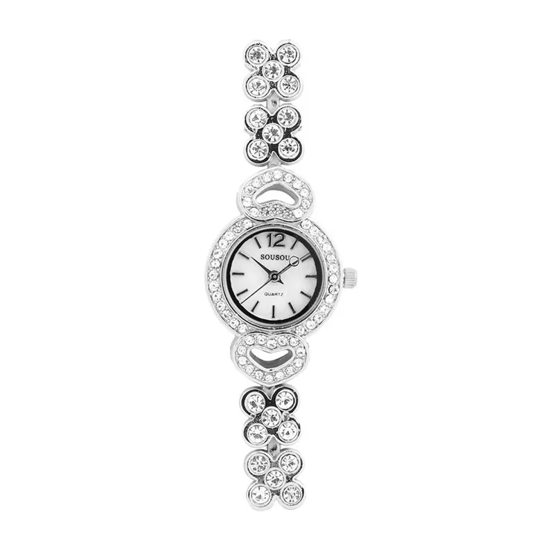 

Crystal Women Casual Watches Fashion Quartz Wristwatch Rhinestone Heart Flower Belt Ladies Watch Lady Bracelet Lover Gift /C