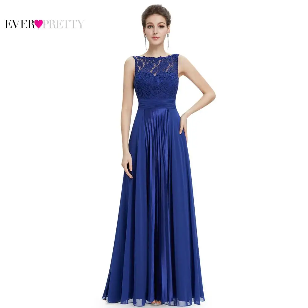 Sapphire Blue Женские вечерние платья Ever Pretty, длинное кружевное красное платье с круглым вырезом для вечеринки, для особых случаев, EP08352, лето - Цвет: Sapphire Blue
