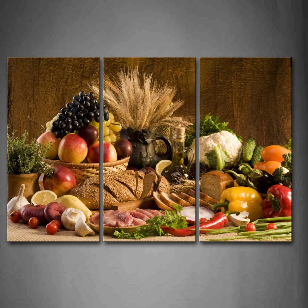 Framed Wall Art Pictures Food Fruit Bread Tomato Table Canvas Print Modern Poster With Wooden Frame For Room Decor | Дом и сад