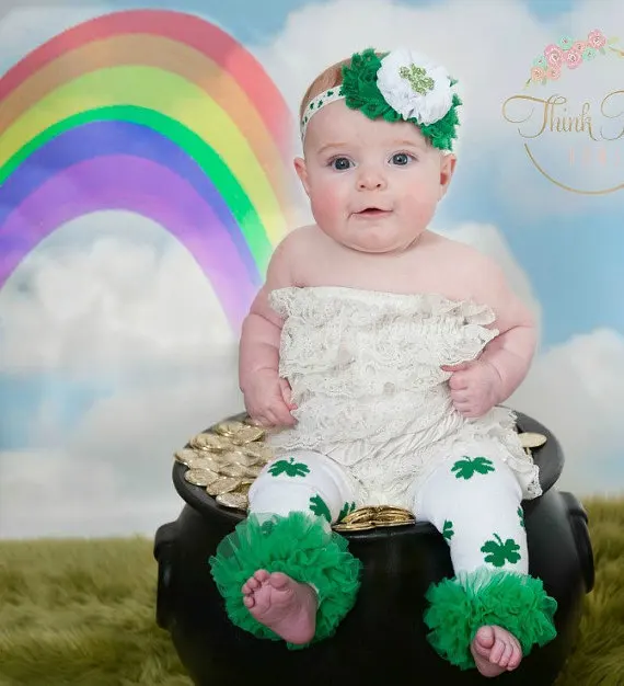 Детские повязки на голову с зеленым клевером и ромбовидным цветком эластичные