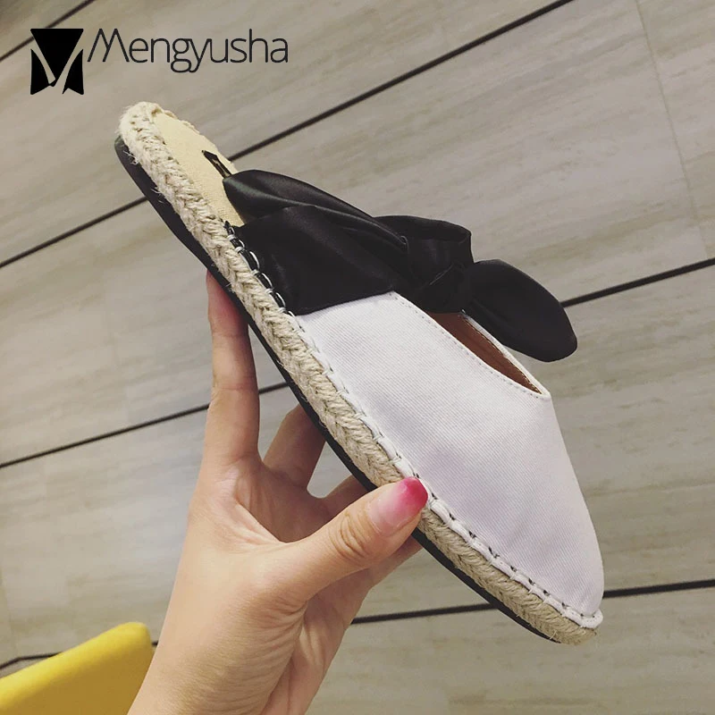 Шелковые сандалии-гладиаторы с бантом-бабочкой Женские эспадрильи Шлепанцы