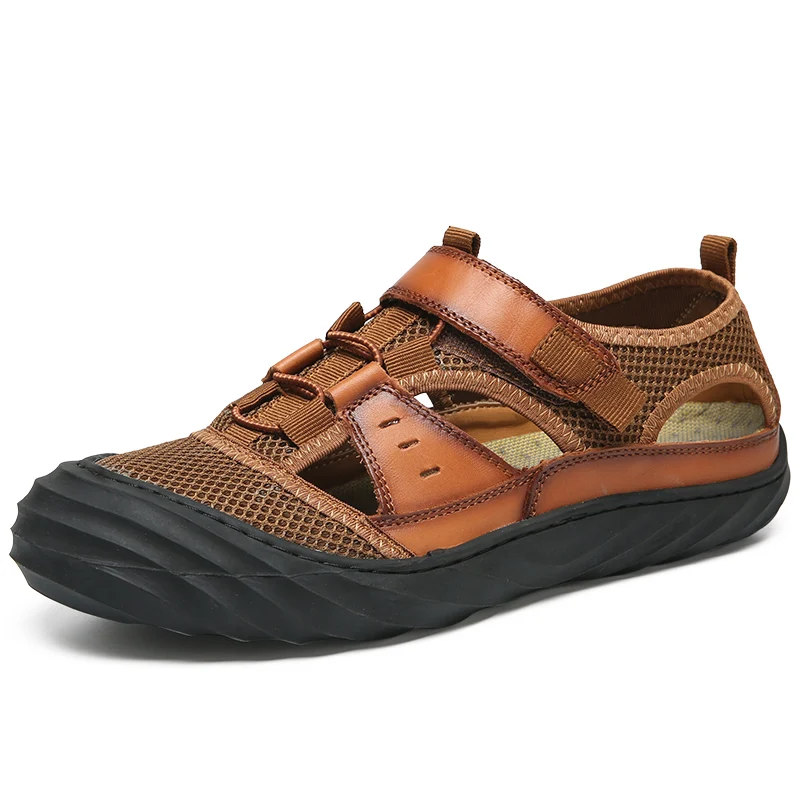 Летняя мода Для мужчин пляжные сандалии дышащие полые резиновая подошва