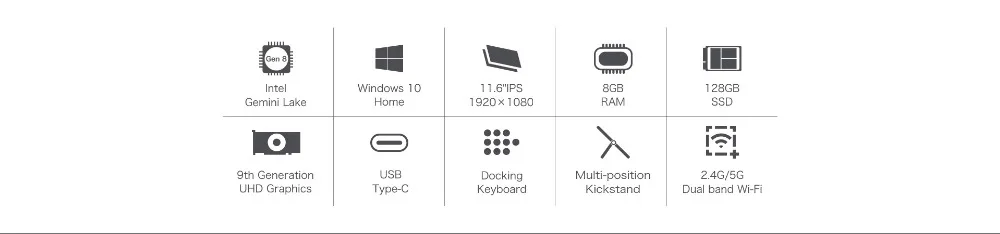 Teclast X4 2 в 1 планшетный ПК 11,6 дюймов Windows 10 Intel Gemini Lake N4100 четырехъядерный 2,4 ГГц 8 ГБ ОЗУ 128 Гб SSD