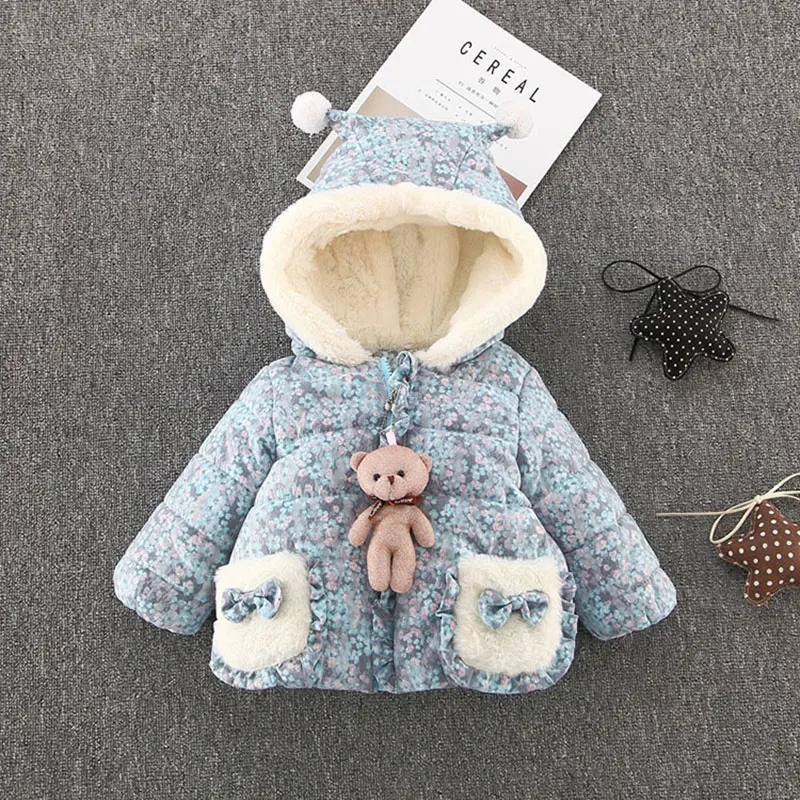 Хлопковая куртка с капюшоном и цветочным принтом для новорожденных девочек