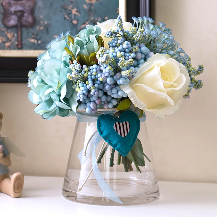 1 комплект Искусственные цветы Роза Пион Букет синее Сердце Открытое Коническое