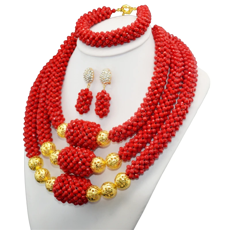 Нежный 3 слоя Красный Кристалл нигерийские Свадебные африканские бусины