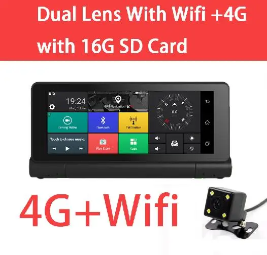 4G with 16G Card Видеорегистраторы для автомобилей зеркало заднего вида 7 дюймов двойной объектив FHD Android 5,1 WI-FI Bluetooth gps навигатор ADAS видео Регистраторы регистраторы APP монитор - Название цвета: 4G with 16G Card