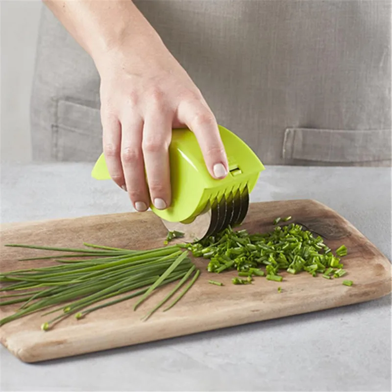 Paslanmaz çelik bıçak mutfak sebze doğrama ot haddeleme rulo silindirleri kıyma manuel el yeşil soğan kesici dilimleme 6 ev