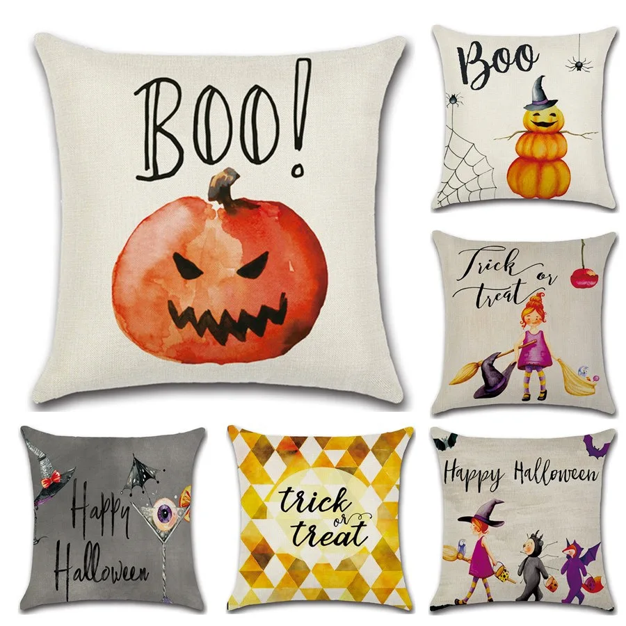 

2PCS Halloween Series Pumpkins Witches Trick or Treat Happy Halloween Pillow Case Halloween Pillow Cover cushion 45*45cm