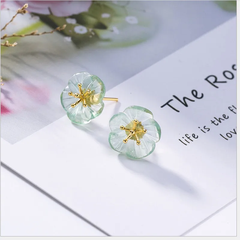 Женские серьги-гвоздики из чистого серебра 925 пробы с декоративным цветком