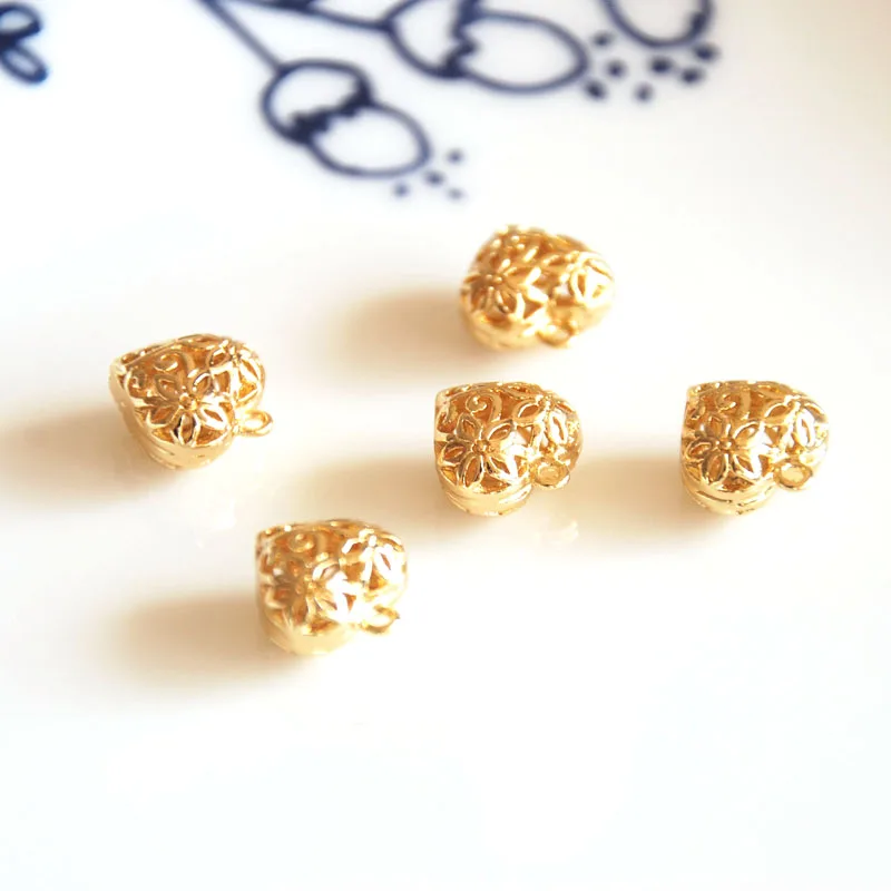 

wholesale 4 pcs/lot hollow heart champagne gold color plated golden accessories jewelry making craft findings DIY for women