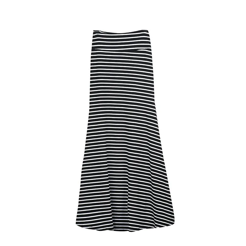 Women Asymmetric High Waist Striped Fold Over Stretch Long Maxi Skirt Summer Spring Cotton Gift Mar 9 Drop Ship | Женская одежда