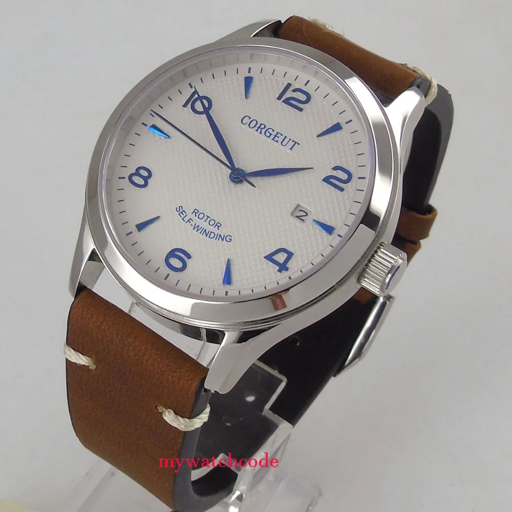 42mm corgeut white dial blue marks Sapphire Glass miyota Automatic mens watch C100 | Наручные часы