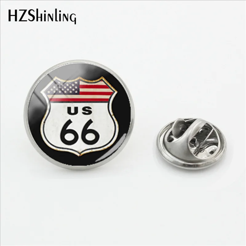 Новинка, старинный Route 66, США Броши Булавки с бабочками Route US 66, нагрудные булавки, стеклянные купольные украшения, серебряные ювелирные изделия, нагрудные булавки - Окраска металла: 8
